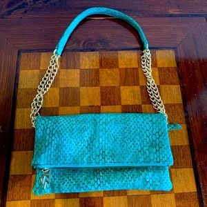 Kelly Wynne Turquoise Snake Skin Shoulder Bag
